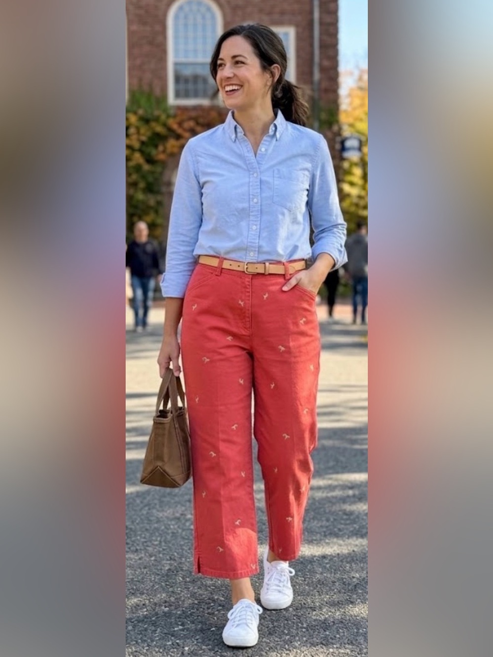 Vintage L.L. Bean Red Dog Embroidered Wide Leg Pants Crop Womens 14 Preppy Dogs
